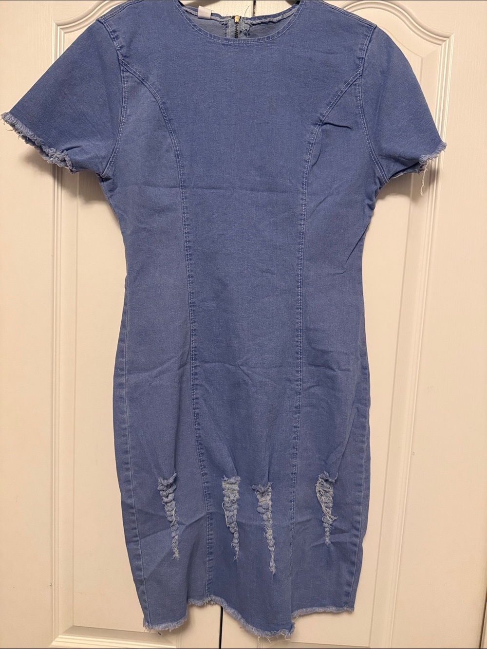 Vans Blue Short-Sleeve Distressed Denim Mini Dress